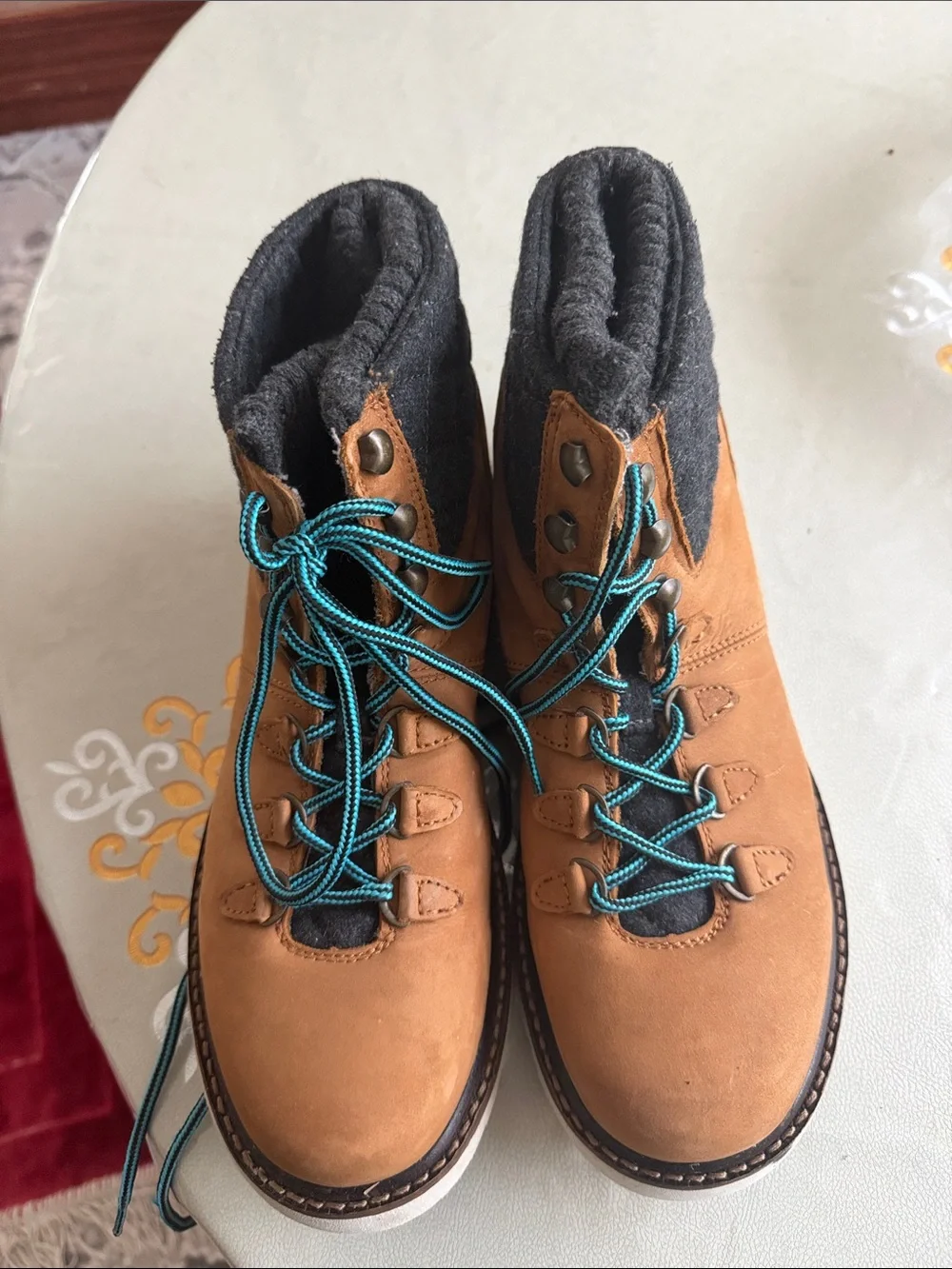 Aldo Tan Brown Hiking-Style Boots with Teal Laces